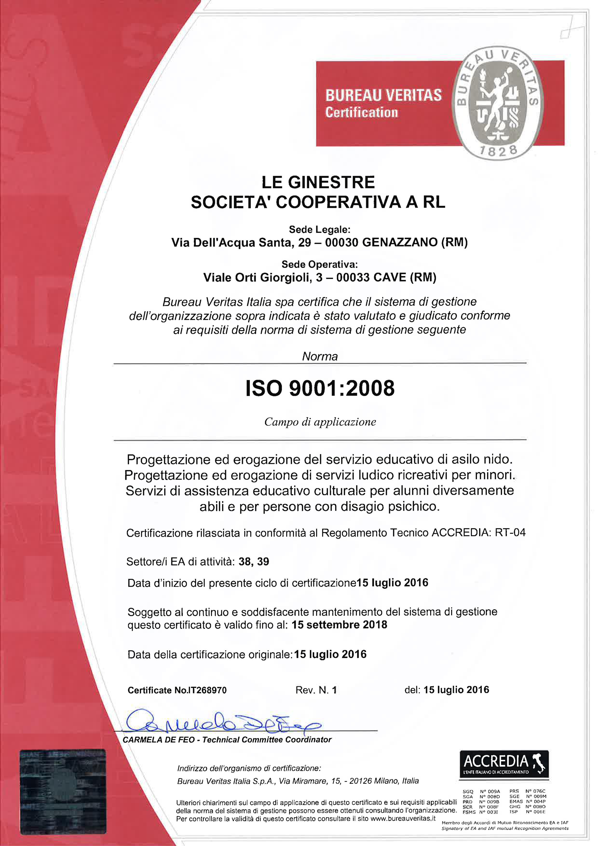 CERTIFICATO ISO 9001